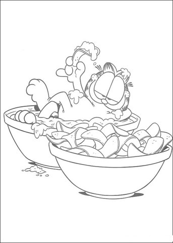 Garfield Is Eating Potato Chips  Coloring Page